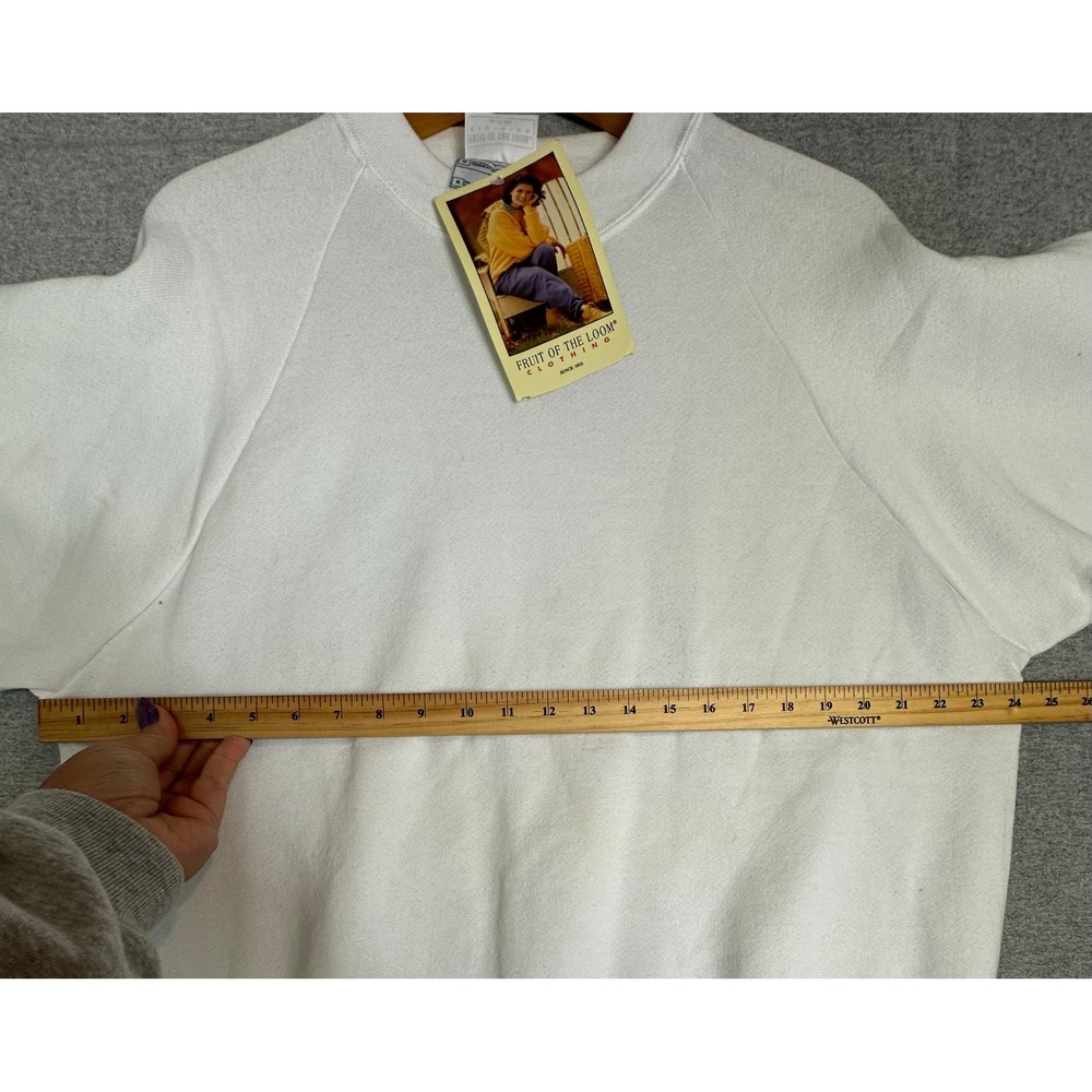 Vintage 1997 Deadstock Fruit of Loom Sweatshirt Womens XL White Raglan Crewneck - Picture 8 of 10
